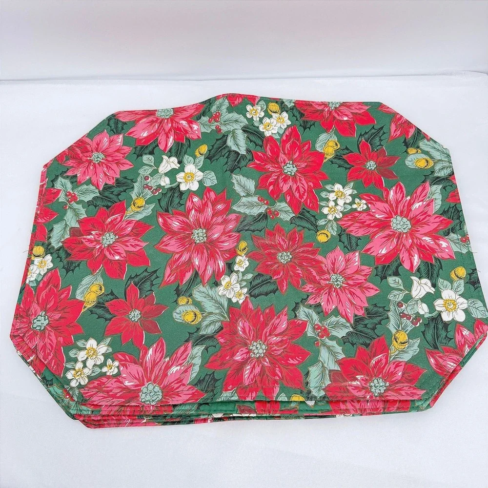 Poinsettia Vinyl Retro Placemats Floral Christmas Holiday Decor Festive 5 pc